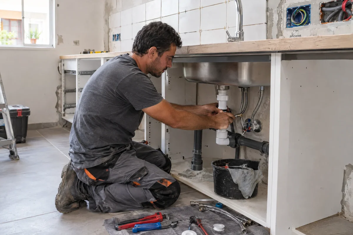 Under-cabinet plumbing and services during installation